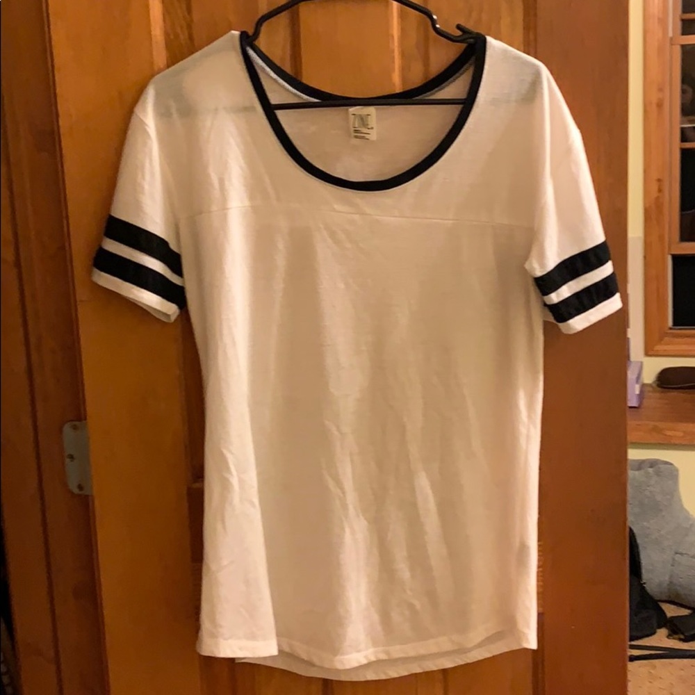 White with black varsity stripes oversized tee